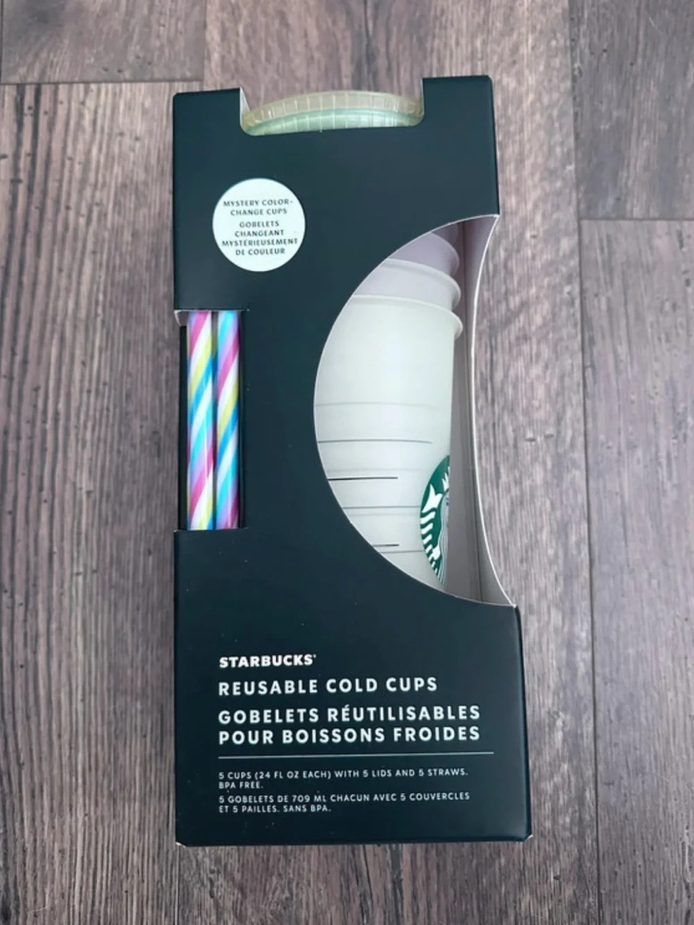 Starbucks Reusable Cold Cups Set with Rainbow Straws - White Cups